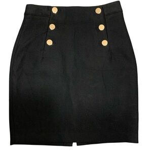 Black Pencil Sailor Skirt Gold Buttons Sz 4 Classic Feminine Minimalist
